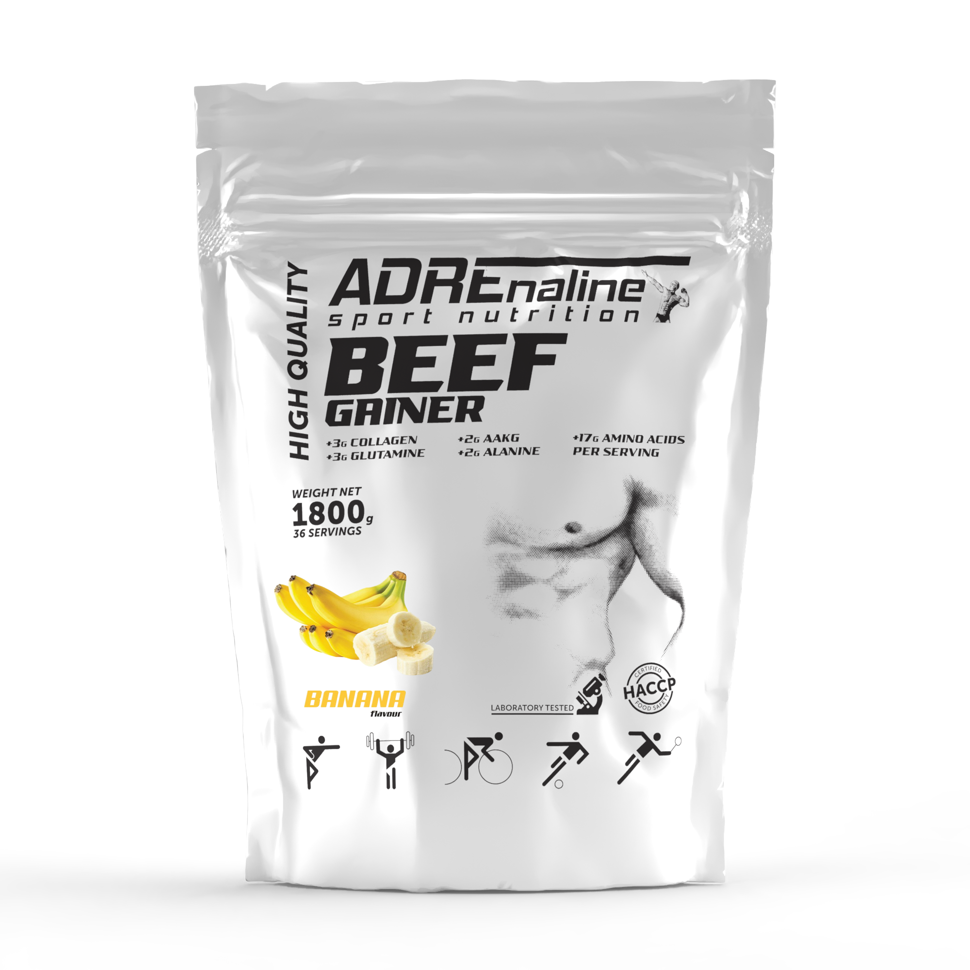 Adrenaline Sport Nutrition Beef Gainer + AAKG + Amino ACIDS + Collagen + Glutamine + Alanine / 1800 g